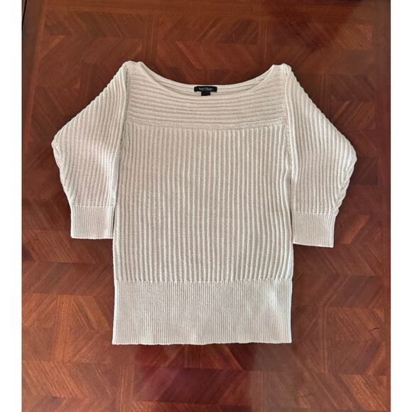 White House Black Market Cream Ribbed Tunic Sweater Metallic Thread Women’s M - Picture 9 of 11